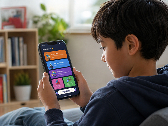 Boy using Dopifuture app